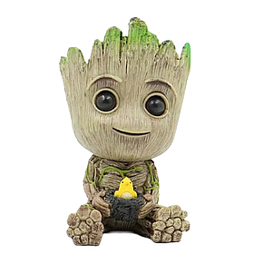 Декоративний горщик Грут з пташкою 15 см для квітів/сукулентів/канцелярії, Marvel