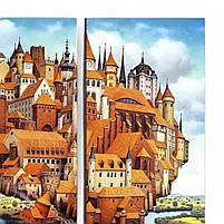 Картина модульна друк на полотні Абстракція Будинок Краєвид Живопис Сюрреалізм 90х60 з 3-х частин, фото 3