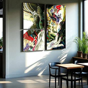 Модульна картина на полотні Абстракція Яскрава Дівчина 62х62 з 3-х частин