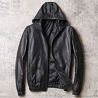 Чоловіча шкіряна куртка з капюшоном.(арт.2174)