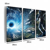 Картина модульна Абстракція Космос Планета Астронавт 90х60 з 3-хчастей, фото 3