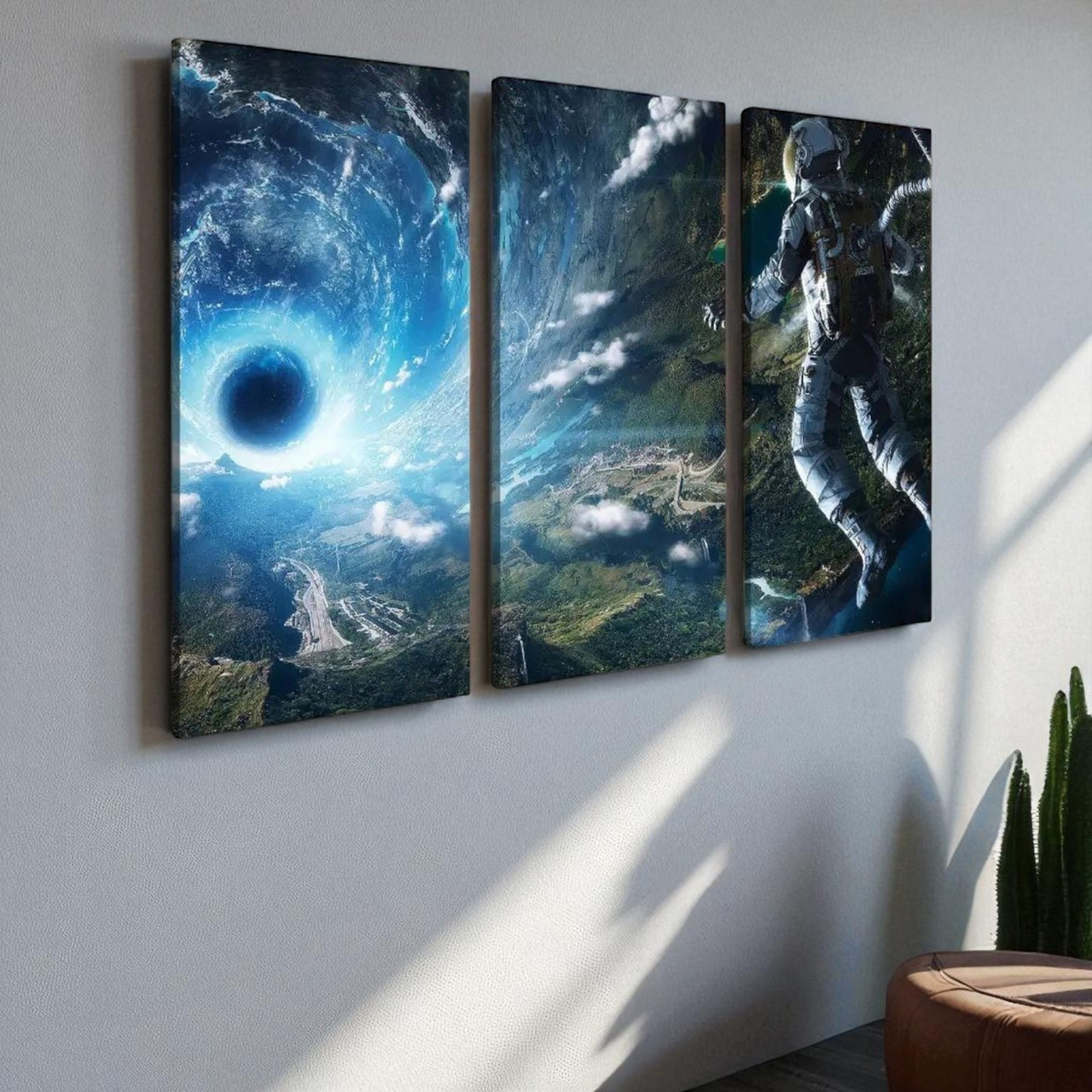 Картина модульна Абстракція Космос Планета Астронавт 90х60 з 3-хчастей, фото 1