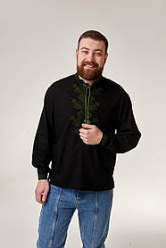 Чоловіча чорна шинно вишиванка сорочка із зеленою вишивкою