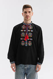 Чоловіча чорна шинно вишиванка сорочка з вишивкою