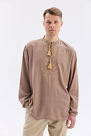 Чоловіча бежева шино вишиванка сорочка з вишивкою