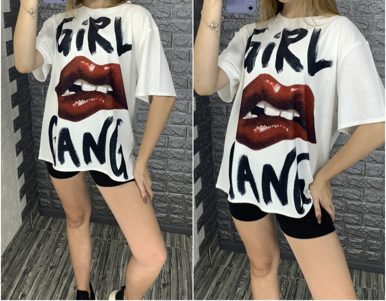 Жіноча футболка оверсайз з принтом губ, фото 1