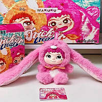 Мягкая плюшевая игрушка брелок Wakuku заяц Лабубу 2 серия, розовый зайчик Labubu с длинными ушами на рюкзак