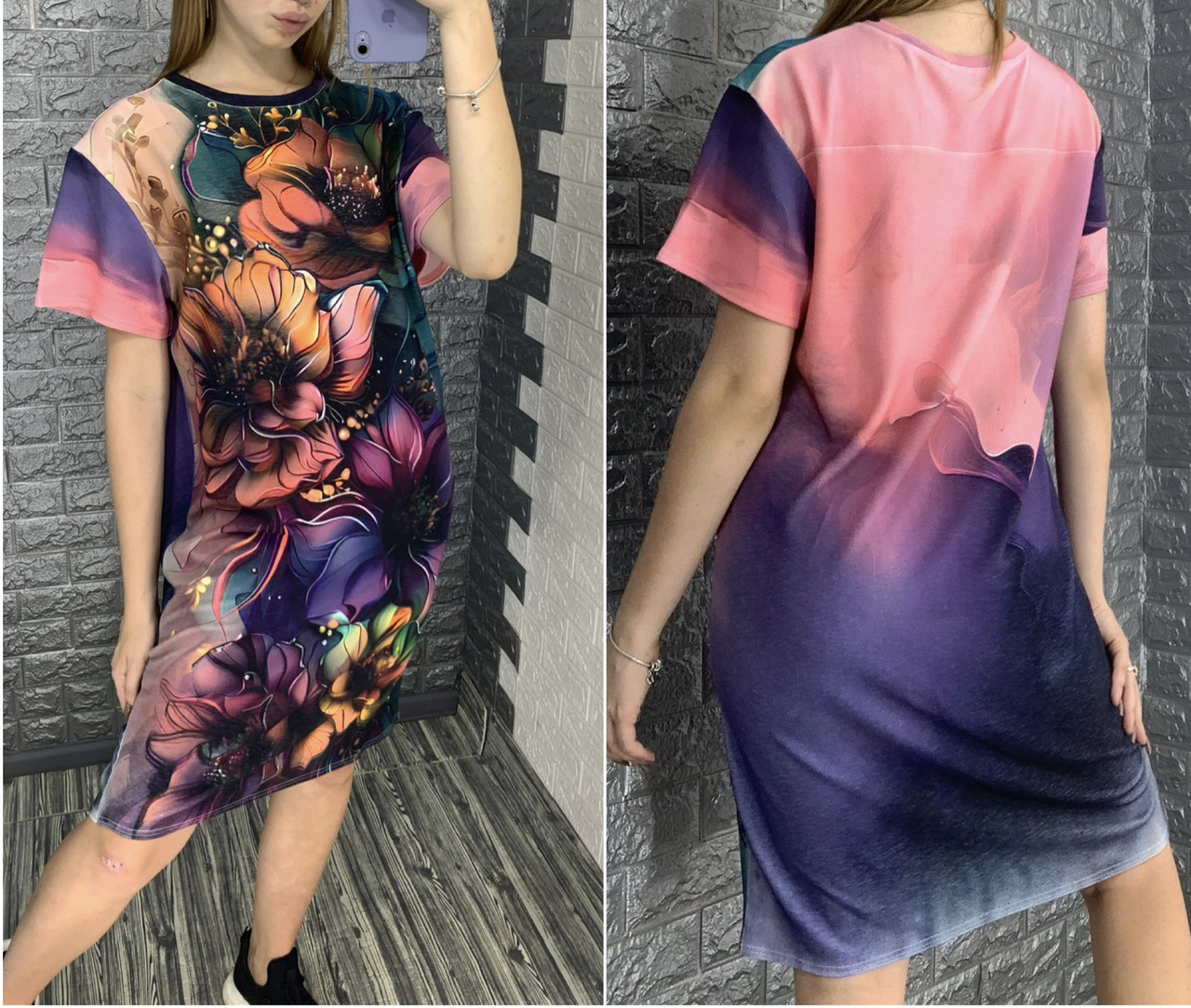 Сукня-футболка  з квітковим принтом,РОЗМІР ТІЛЬКИ 48, фото 1