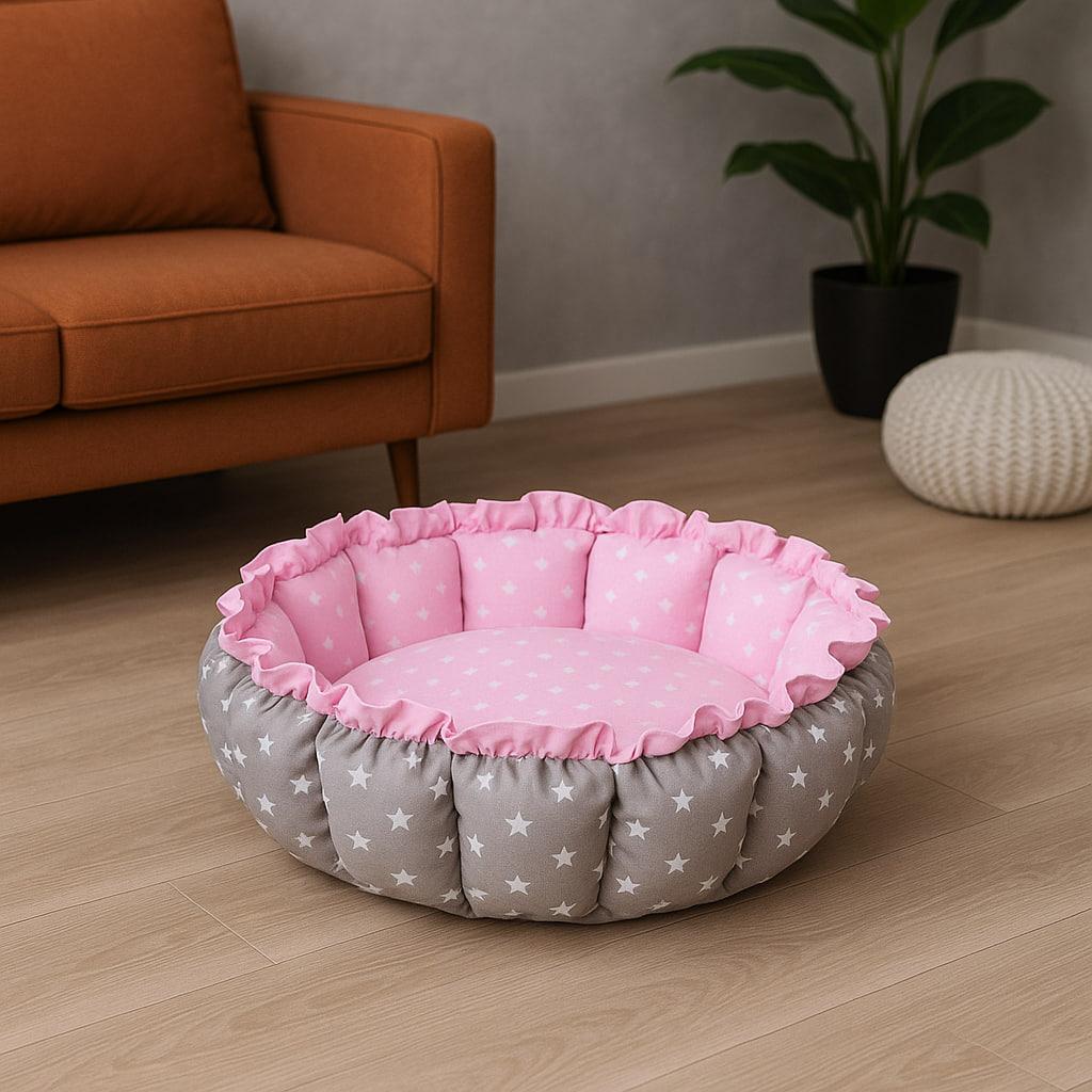 Лежак для кота і собаки «Кошик Зірки» сірий з рожевим від New and Classic, фото 1