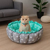 Лежанка для кота та собаки «Кошик Марокко» сіра з м’ятним від New and Classic