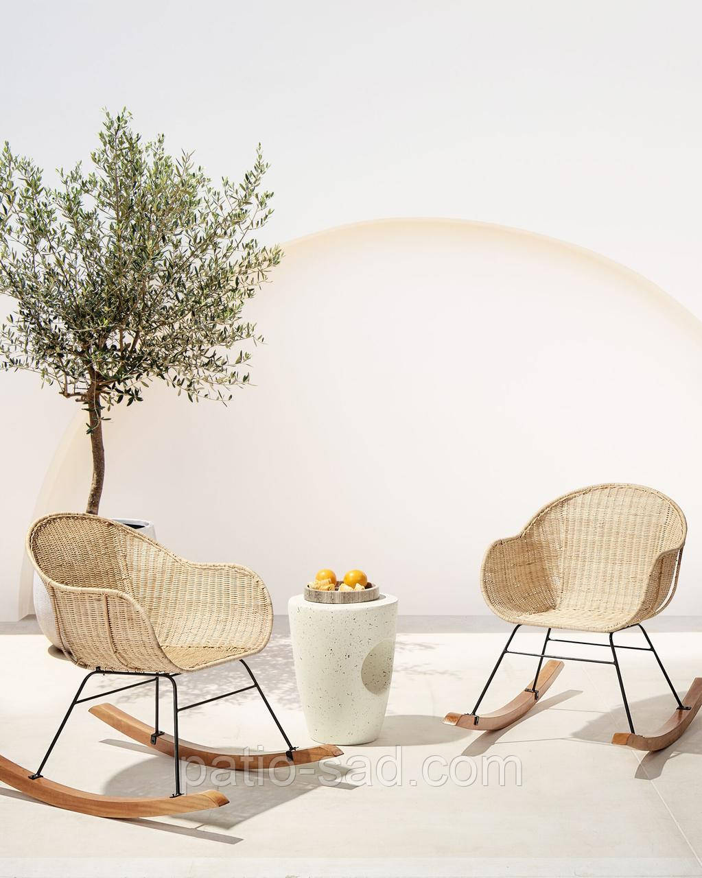 Набір із 2 крісел-гойдалок LAVINIO, натуральний ротанг, стиль бохо, фото 1
