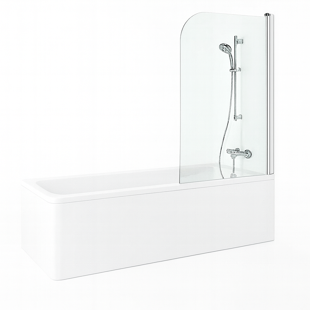 Штора для ванної KO&PO 140х80 см пряма хром прозоре скло 6 мм