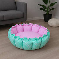 Лежанка для кота та собаки «Кошик» м’ятний з рожевим від New and Classic