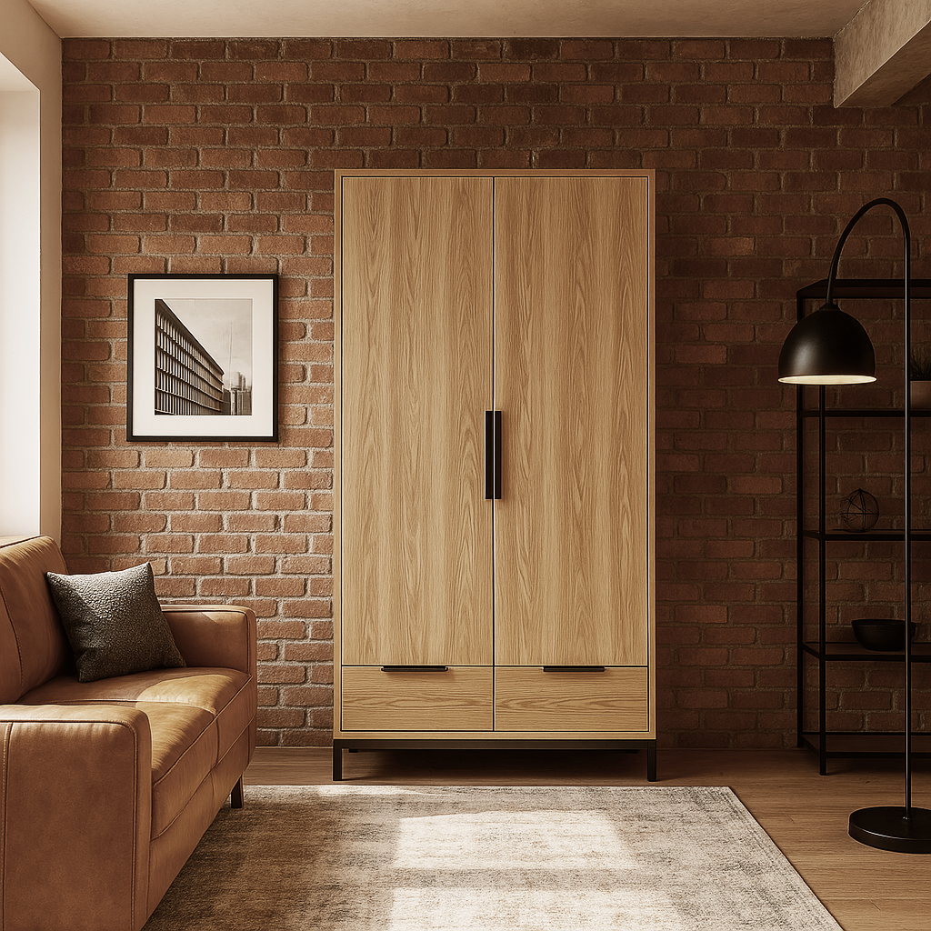 Шафа "Лофт" з натурального дерева та металу з двома шухлядами, фото 1