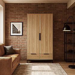 Шафа "Лофт" з натурального дерева та металу з двома шухлядами