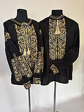 Вишиванки "Святослав+Святослава" з чорньго льону та вишивкою золотом, фото 3