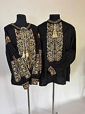 Вишиванки "Святослав+Святослава" з чорньго льону та вишивкою золотом, фото 4