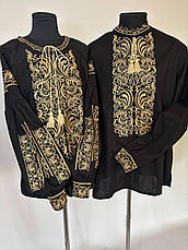 Вишиванки "Святослав+Святослава" з чорньго льону та вишивкою золотом, фото 2