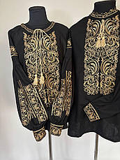 Вишиванки "Святослав+Святослава" з чорньго льону та вишивкою золотом, фото 5