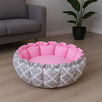 Лежанка для кота та собаки «Кошик» сірий з рожевим від