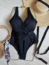 Жіночий класичний суцільний купальник батал чорний великих розмірів із формованою чашкою (L, XL, 2XL, 3XL)