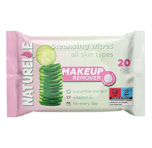 Вологі серветки для зняття макіяжу Naturelle Makeup Remover з міцелярною водою та екстрактом огірка, 20 шт, фото 1
