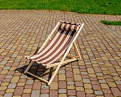 Розкладне дерев’яне крісло шезлонг з тканиною, для дачі, пляжу. Крісла садові терасні дерев'яні. Лежак шезлонг. Кофейний