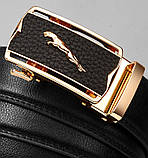 Чоловічий шкіряний ремінь автомат із двома пряжками. Чоловічий подарунковий набір у коробці (чорний), фото 3