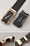 Чоловічий шкіряний ремінь автомат із двома пряжками. Чоловічий подарунковий набір у коробці (чорний), фото 4
