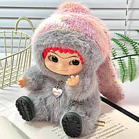 Мягкая плюшевая игрушка Wakuku брелок Лабубу 1 серия, Labubu с шапочкой на рюкзак Вакуку серый