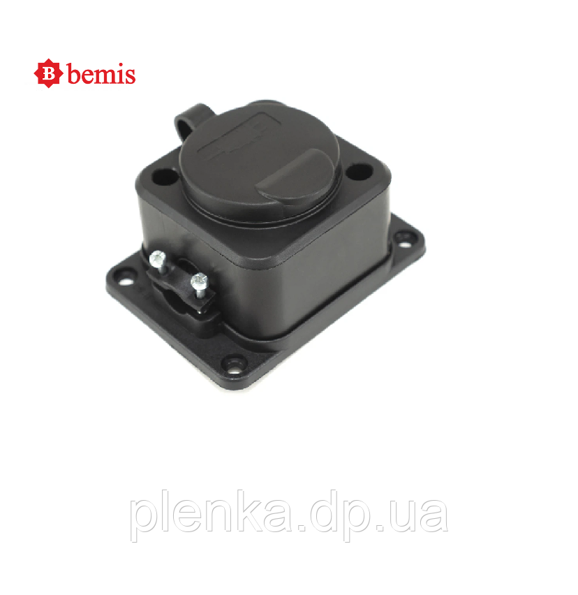 Розетка настінна з кришкою каучук 16 А IP54 чорна Bemis, фото 1