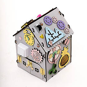 Бізібудинок ігровий розвиваючий для дітей дерев'яний Сірий 35х25х25