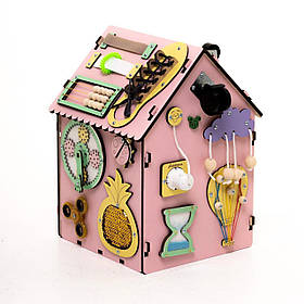 Бізібудинок ігровий розвиваючий для дітей Рожевий дерев'яний 35х25х25