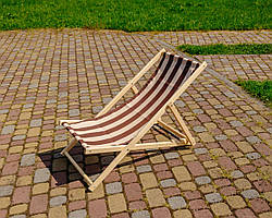 Розкладне дерев’яне крісло шезлонг з тканиною, для дачі, пляжу чи кафе. Крісла садові терасні дерев'яні. Лежак шезлонг Кофейний