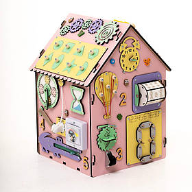 Бізібудинок ігровий розвиваючий для дітей Рожевий дерев'яний 45х30х30 см