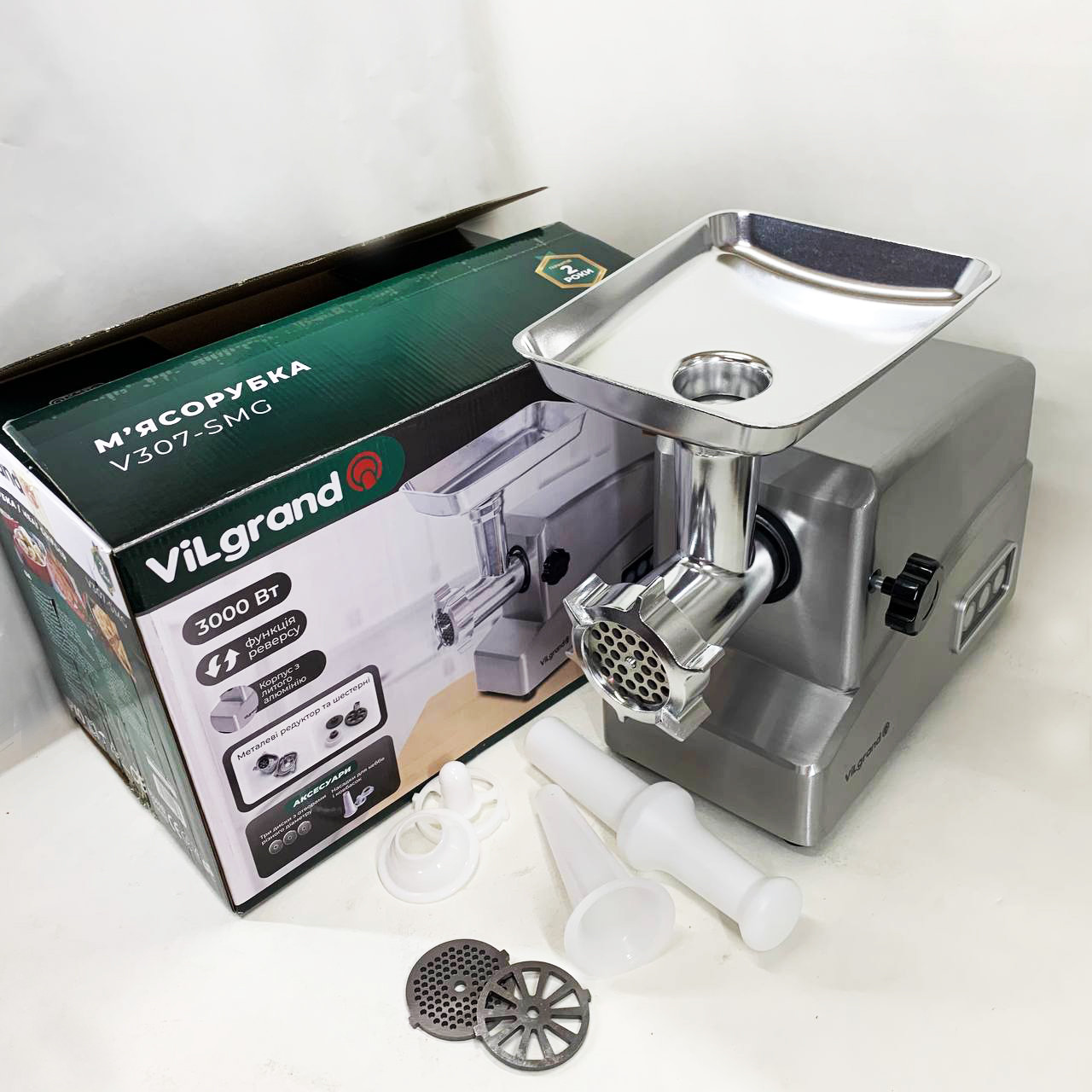 Електром'ясорубка побутова з насадкою для кебабу ViLgrand, М'ясорубка для дому та кухні VM-68, фото 1