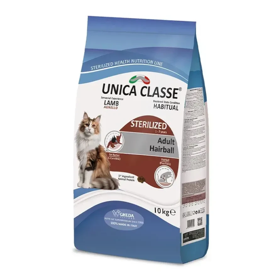 Сухий корм для стерилізованих котів Unica Classe Adult Sterilized Hairball Dry - Lamb 10kg