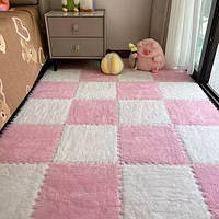 Килимок-пазл з плюшевим покриттям, термокилимок, м'який дитячий мат, 60*90см, 6 пазлів, Рожевий
