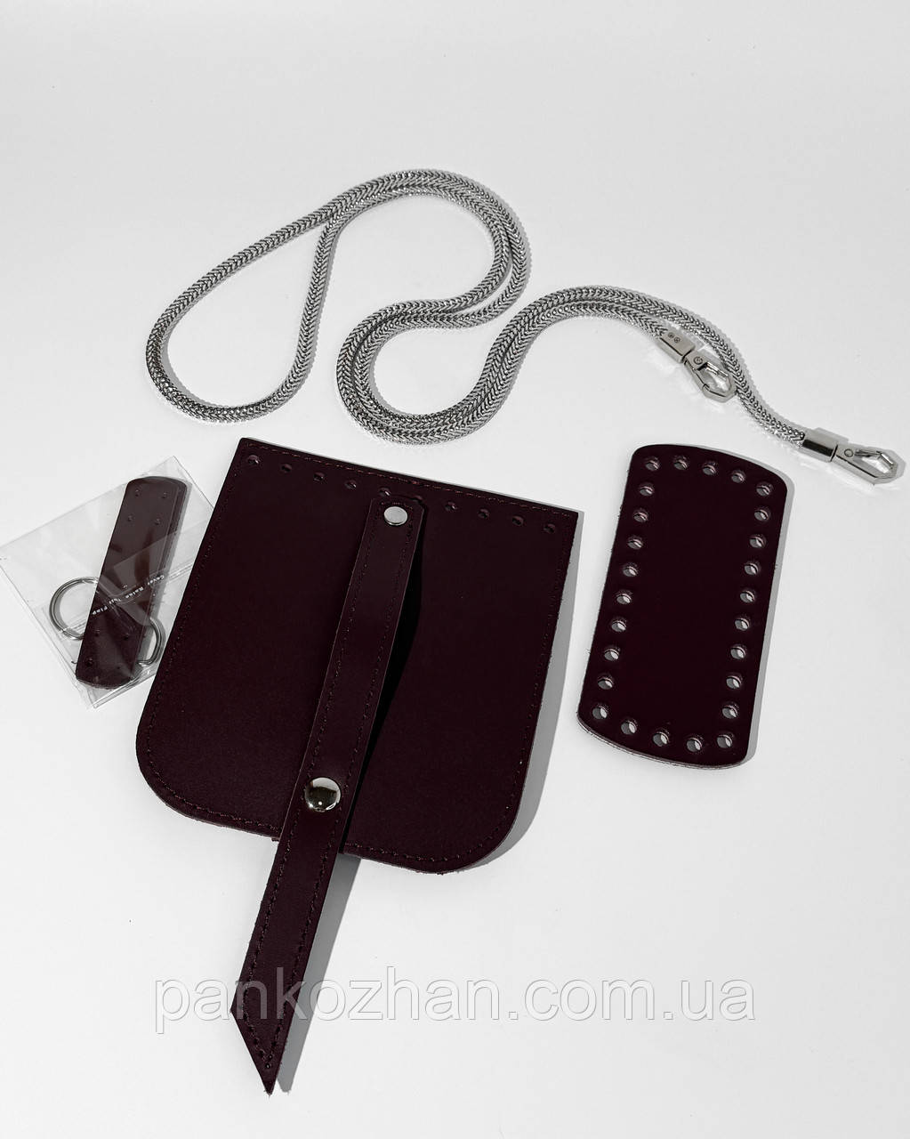 Набір шкіряної фурнітури для МК Mini Bag винний, натуральна шкіра, фото 1