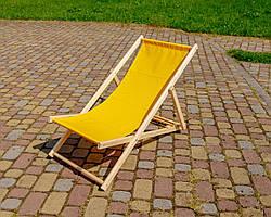 Розкладне дерев’яне крісло шезлонг з тканиною, для дачі, пляжу чи кафе. Крісла садові терасні дерев'яні. Лежак шезлонг Жовтий