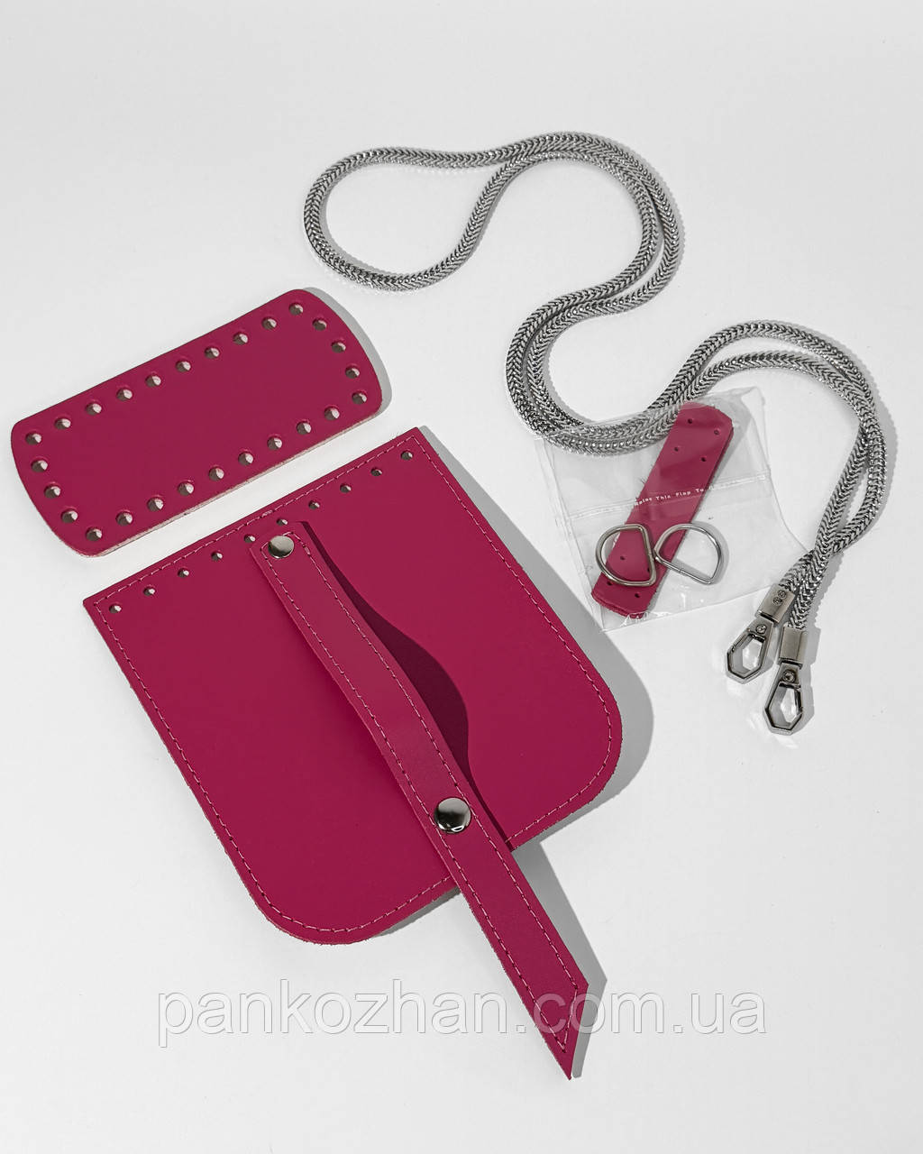Набір шкіряної фурнітури для МК Mini Bag яскраво рожевий, натуральна шкіра, фото 1