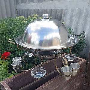 Садж підставка для подачі та розігріву м'яса та м'ясних страв набір з соусницями та чарками +вугілля для розігріву