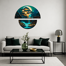 Картина за номерами Магія нічного пейзажу з фарбами металік (напівкруги) 70*70 см Орігамі OSR 1006