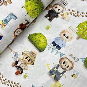 Турецька бавовняна тканина ранфорс digital "Лабубу на білому" 240 см