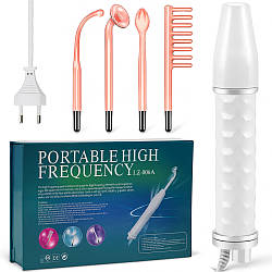 Косметологічний дарсонваль + 4 насадки, від мережі 220В, LZ 006A / Апарат для догляду за шкірою обличчя та тіла