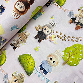 Турецька бавовняна тканина ранфорс digital "Лабубу на рожевому" 240 см