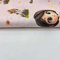 Турецька бавовняна тканина ранфорс digital "Дівчатка в різних вбраннях на блідно-рожевому" 240 см, фото 5