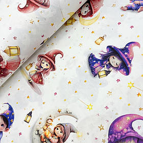 Турецька бавовняна тканина ранфорс digital "Феї з ліхтарями на білому" 240 см