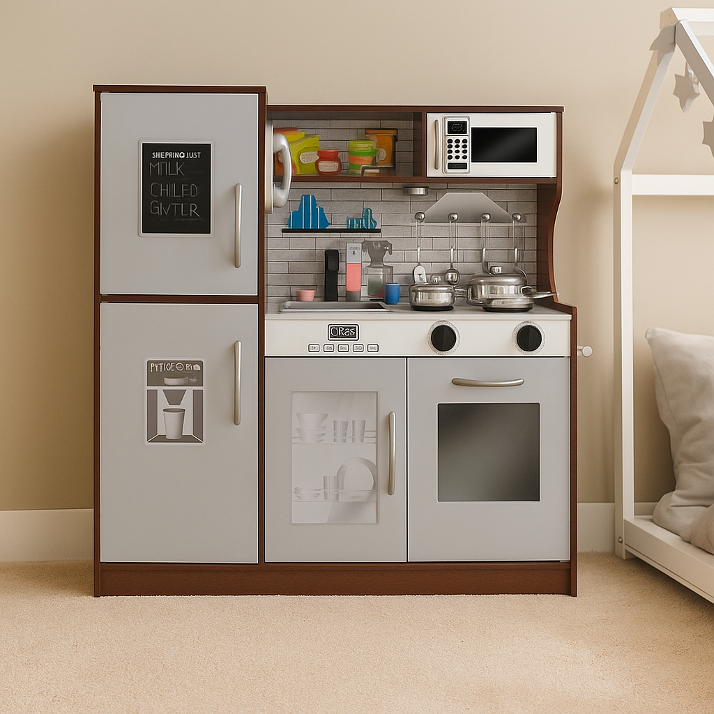 Кухня дитяча дерев'яна з посудом KRUZZEL велика 80 × 80,5 см KD 9150, фото 1