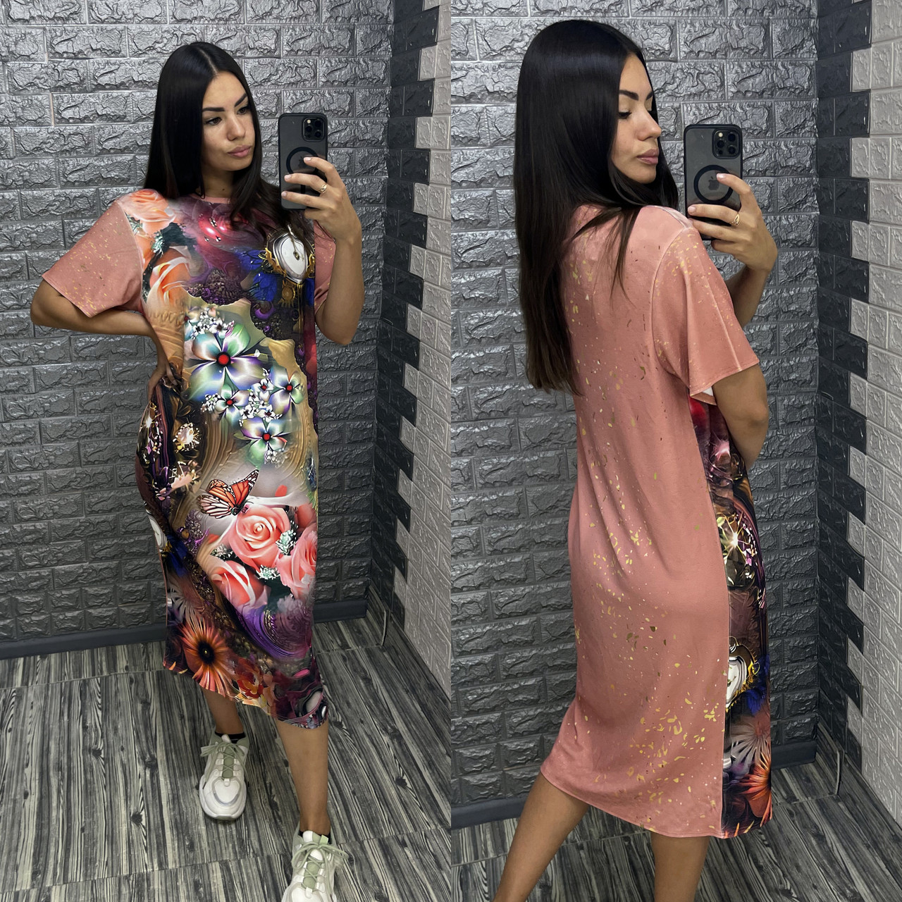 Жіноча сукня-футболка з квітковим принтом, фото 1